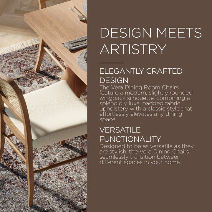 Maven Lane Vera Wood Dining Chair, Antique Natural & Taupe Linen Fabric, Set of 2 - VMInnovations