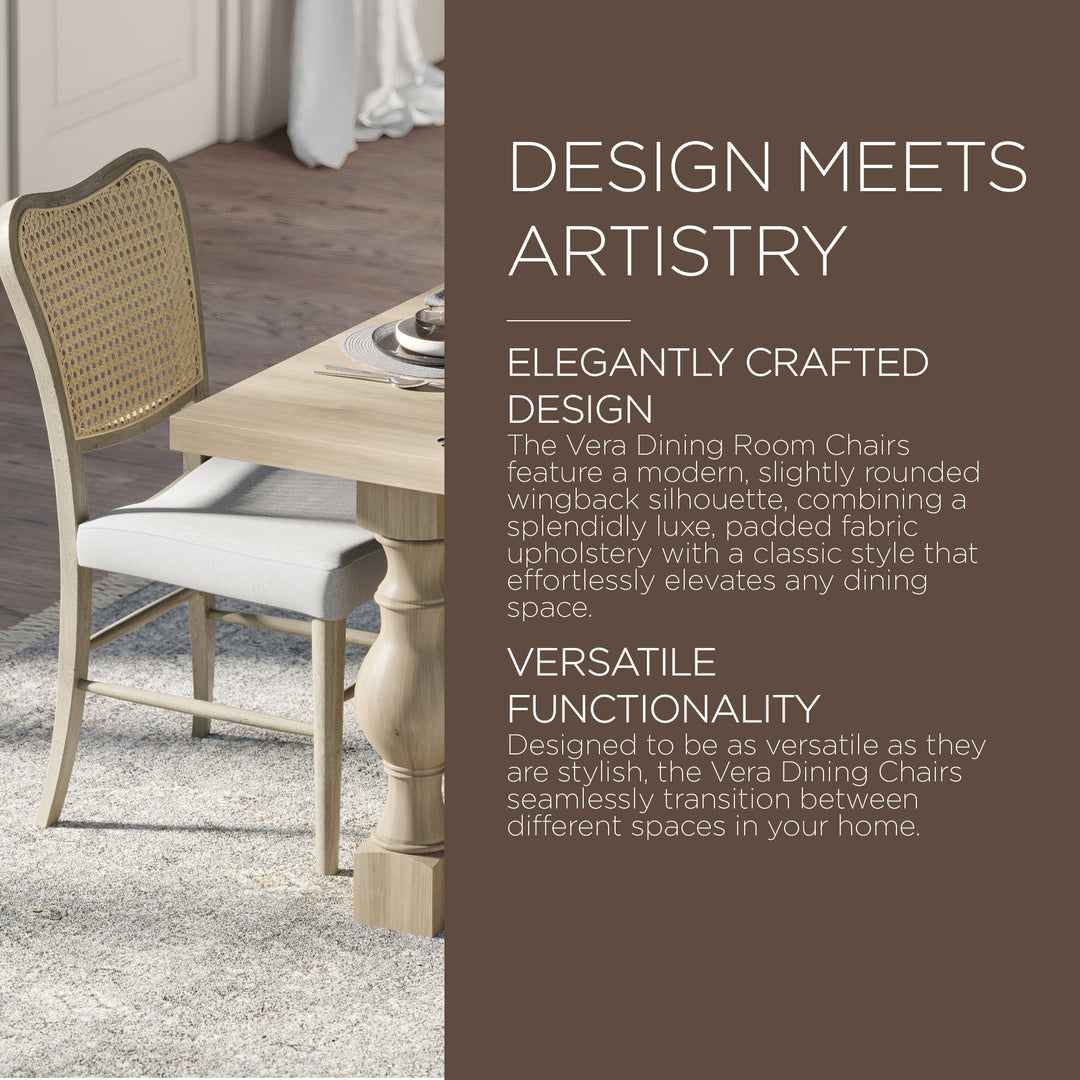 Maven Lane Vera Wooden Dining Chair, Antique Grey & Slate Linen Fabric, Set of 4 - VMInnovations