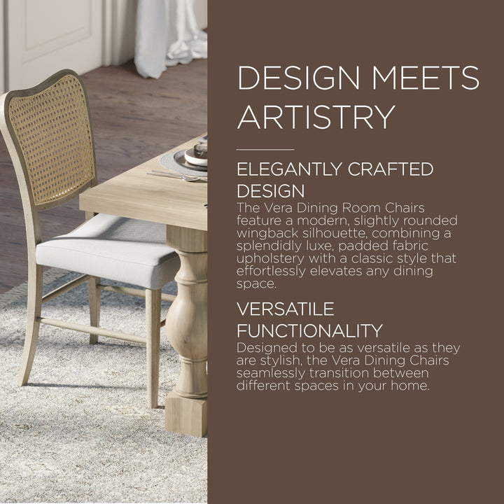 Maven Lane Vera Wooden Dining Chair, Antique Grey & Slate Linen Fabric, Set of 4 - VMInnovations