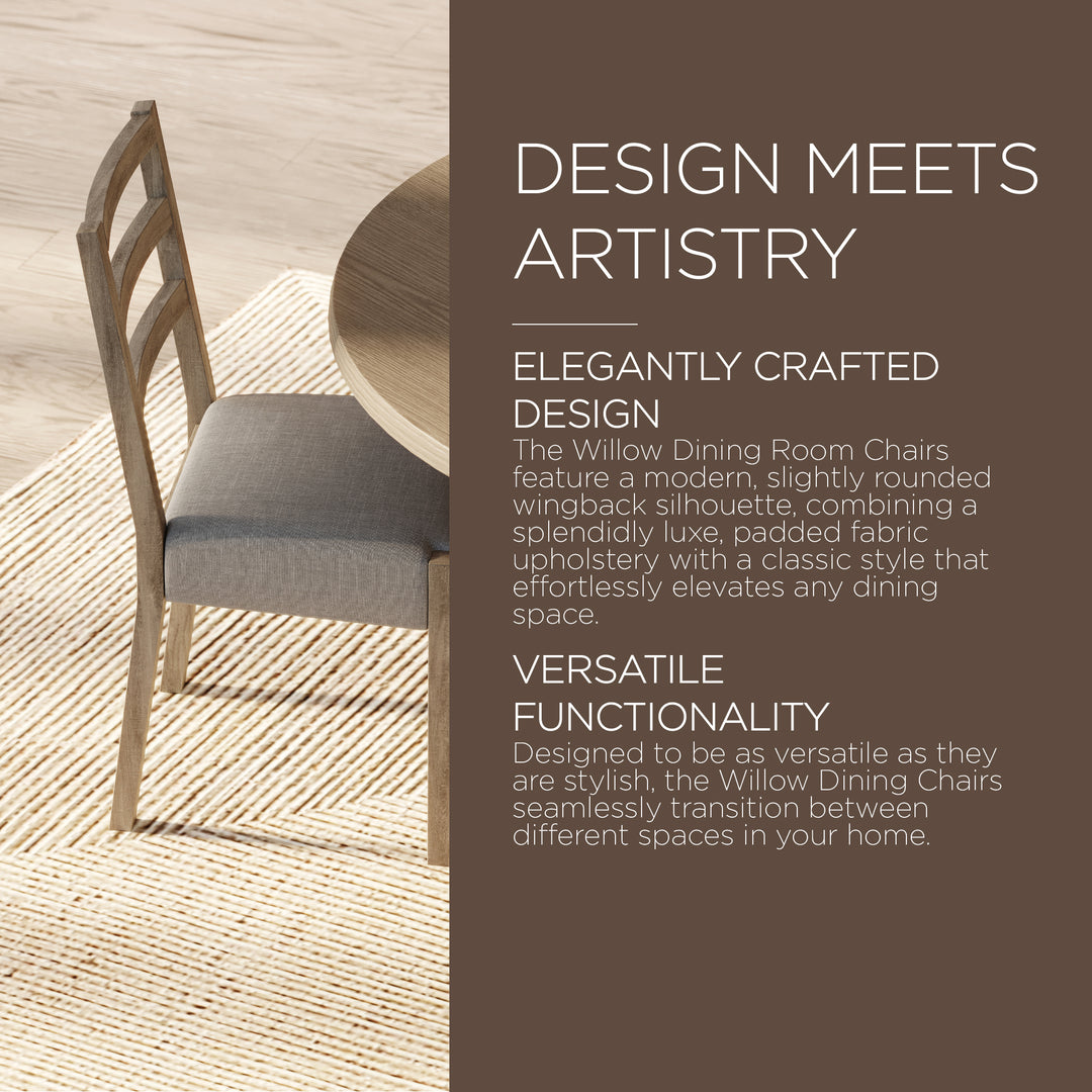 Maven Lane Willow Rustic Dining Chair, Grey with Slate Linen Fabric, Set of 2