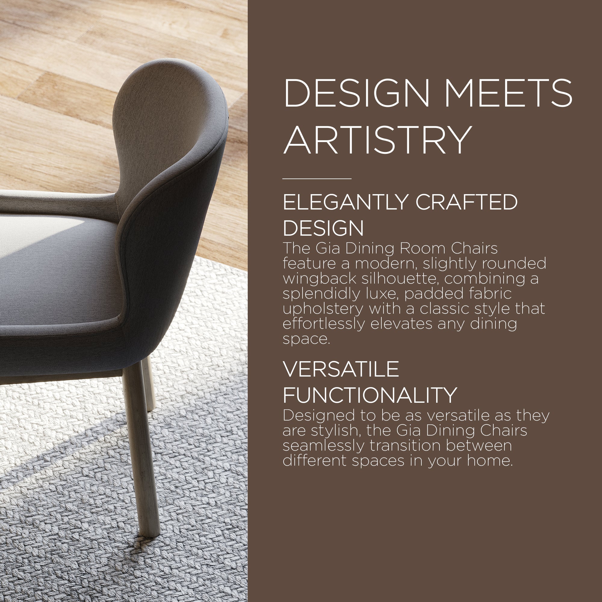 Maven Lane Gia Contemporary Dining Chair, Refined Grey, Taupe Fabric, Set of 6