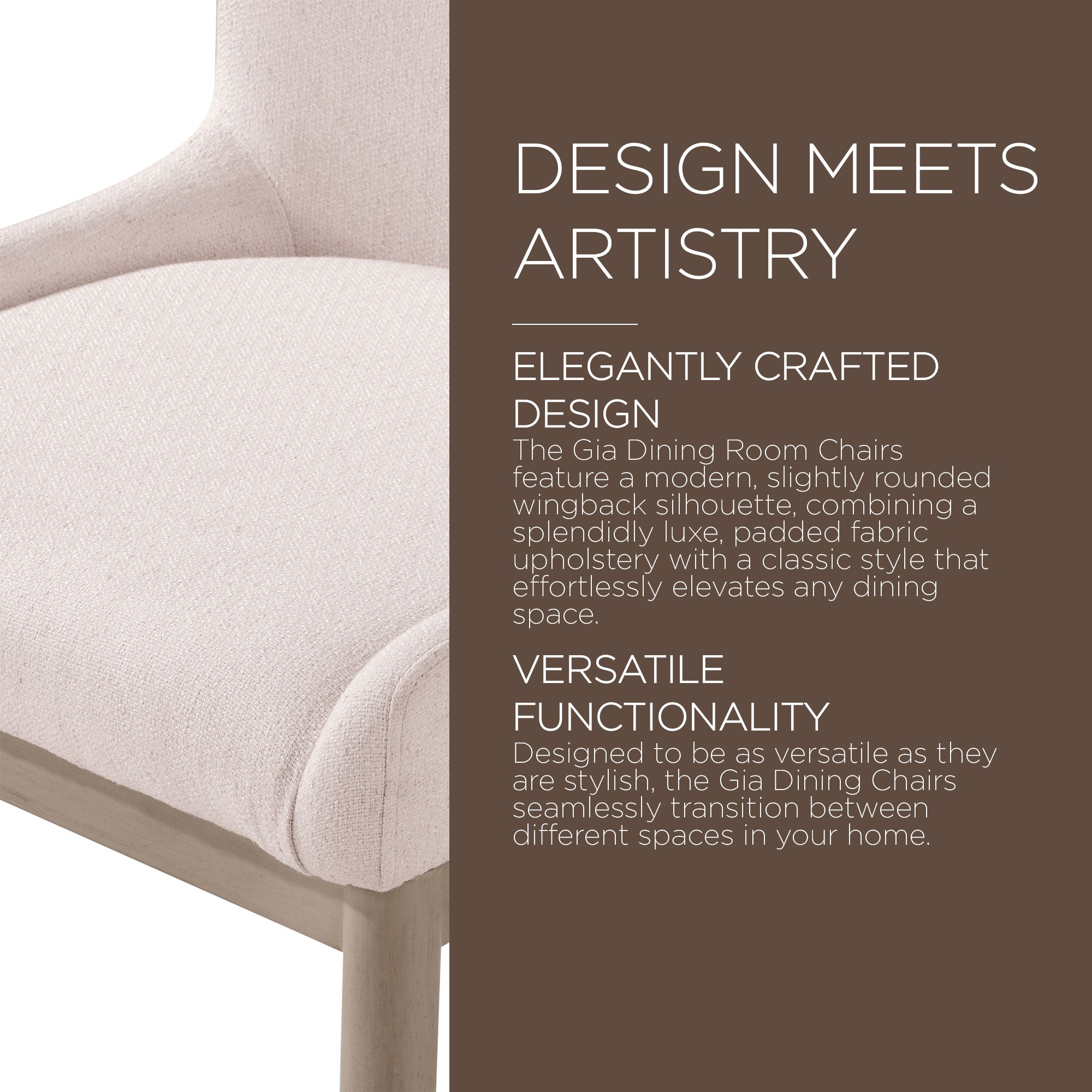 Maven Lane Gia Contemporary Dining Chair, Refined White, Cream Fabric, Set of 4