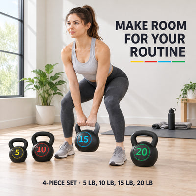 BalanceFrom 50lb Vinyl Cement-Filled Kettlebell Set for Strength Training