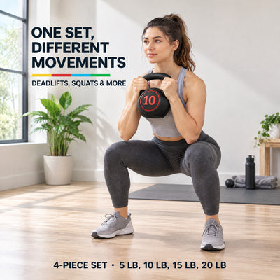 BalanceFrom 50lb Vinyl Cement-Filled Kettlebell Set for Strength Training