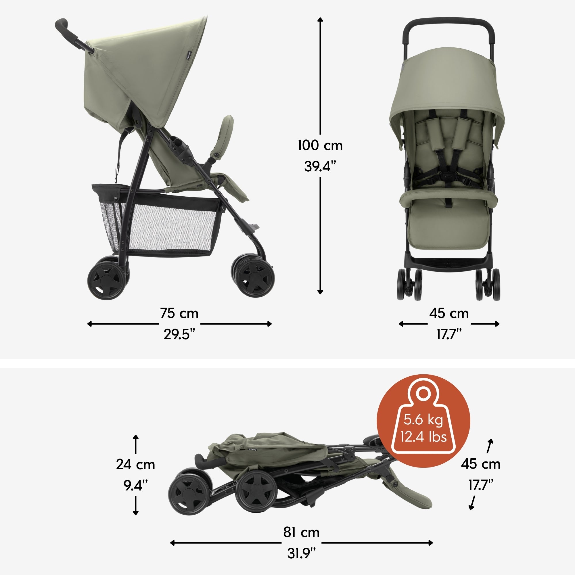 hauck Sport T13 Lightweight Compact Foldable Stroller Push Chair, Dark Olive