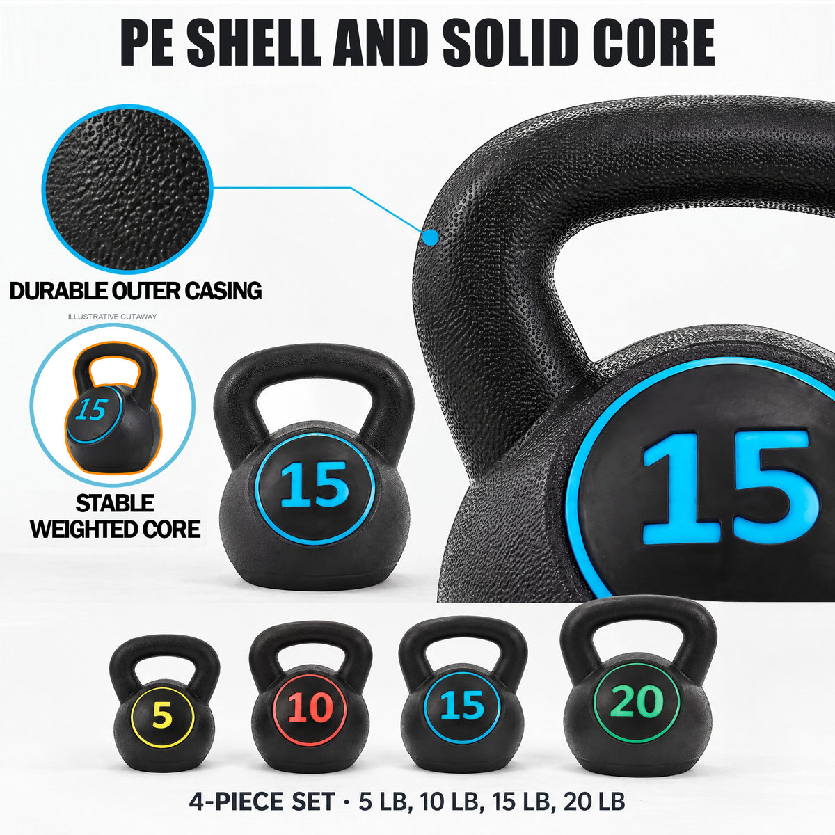 BalanceFrom 50lb Vinyl Cement-Filled Kettlebell Set for Strength Training