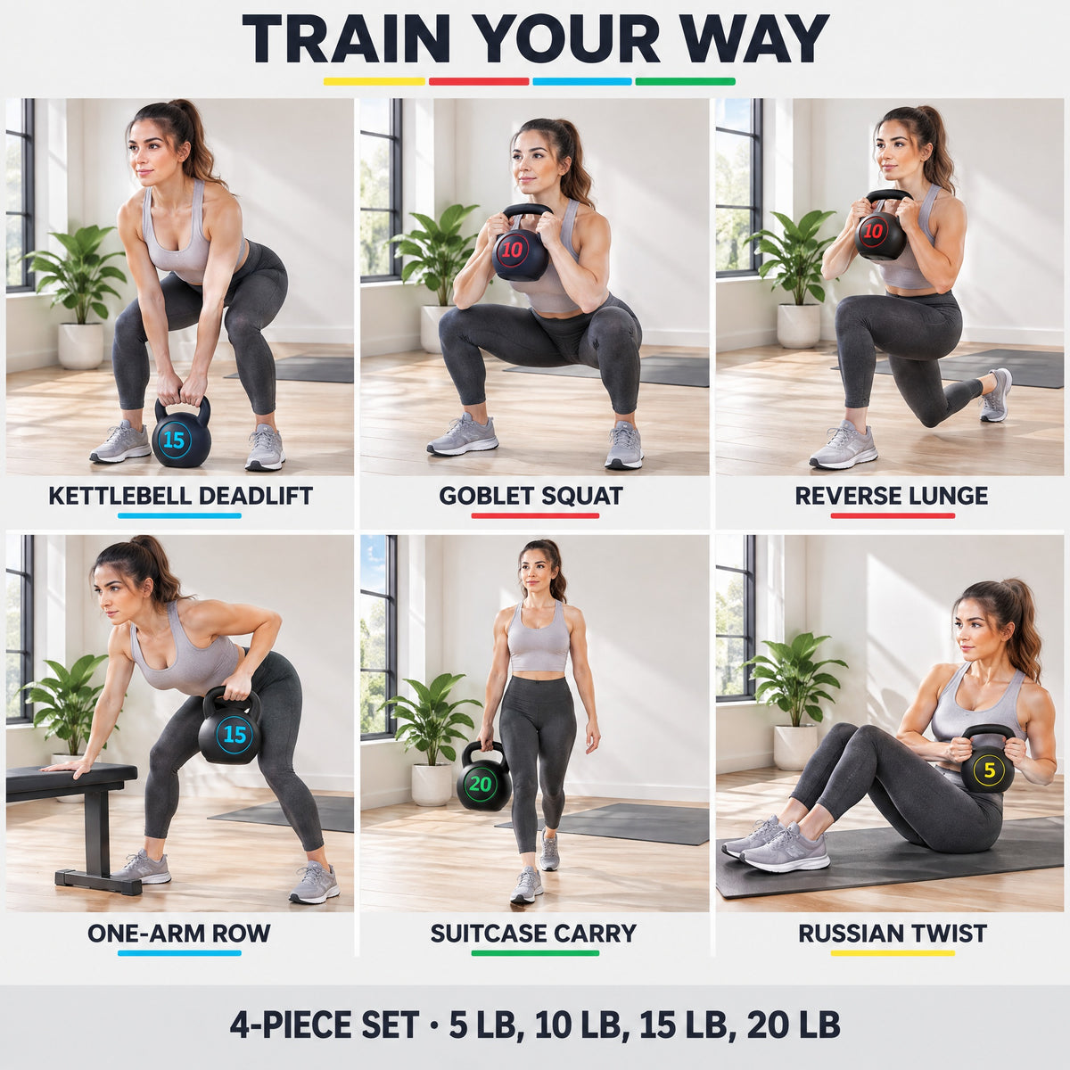 BalanceFrom 50lb Vinyl Cement-Filled Kettlebell Set for Strength Training