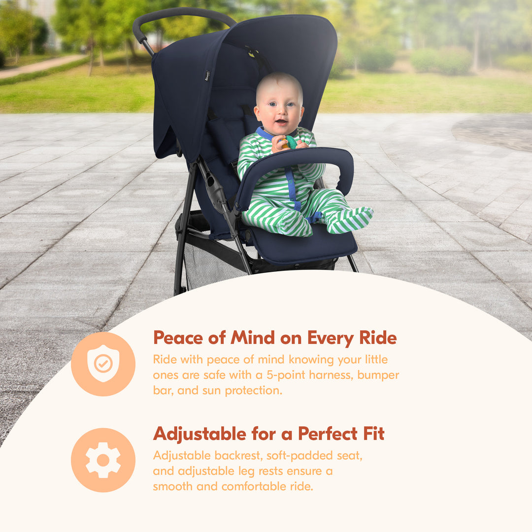 hauck Sport T13 Lightweight Compact Foldable Stroller Chair, Dark Blue(Open Box)