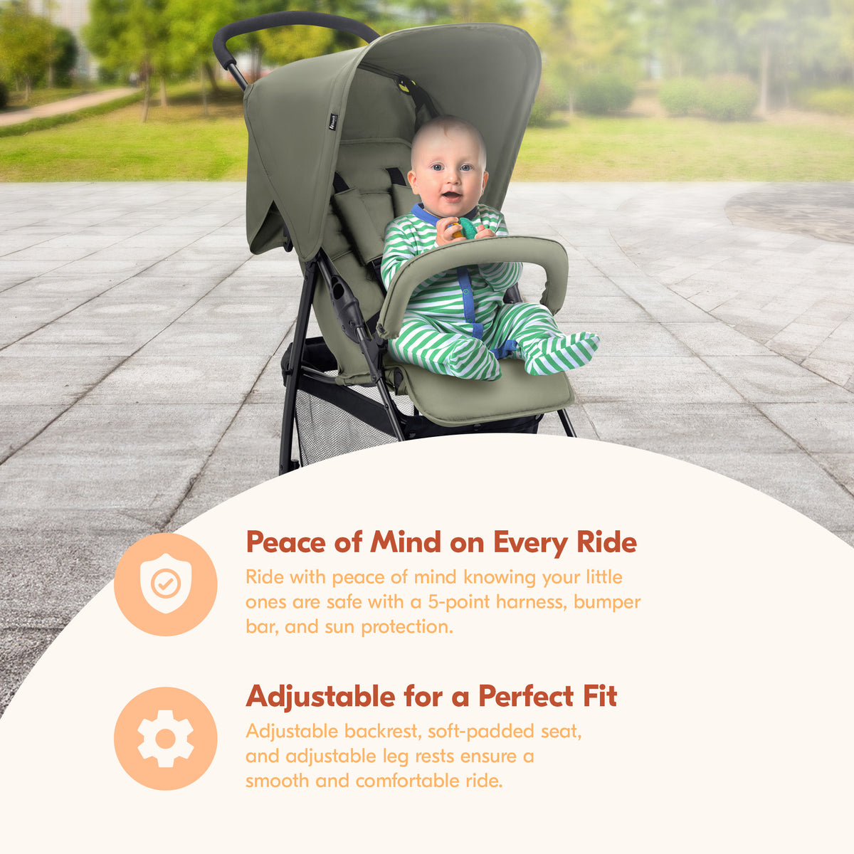 hauck Sport T13 Lightweight Compact Foldable Stroller, Dark Olive (Open Box) - VMInnovations