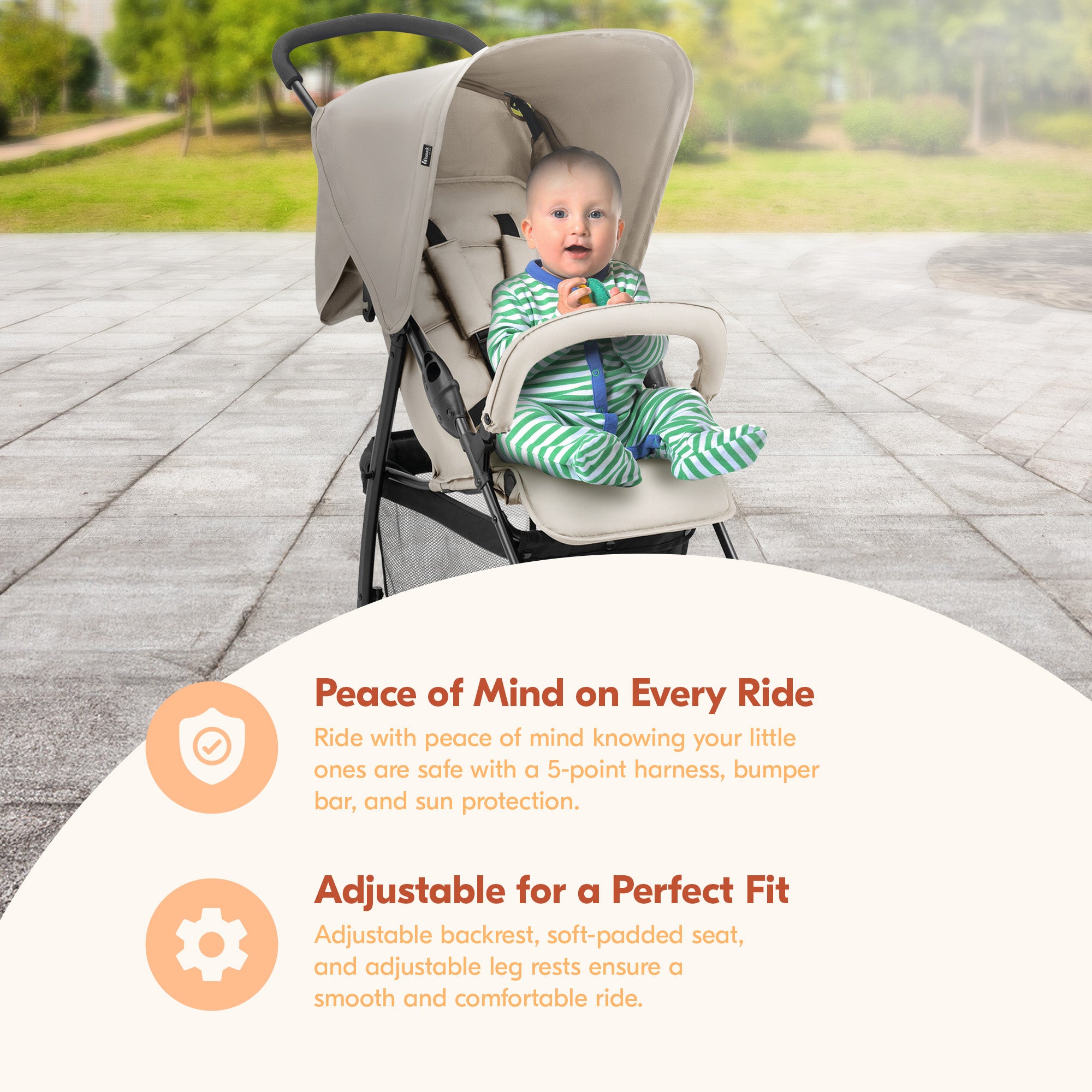 hauck Sport T13 Lightweight Compact and Foldable Stroller, Push Chair, Beige - VMInnovations