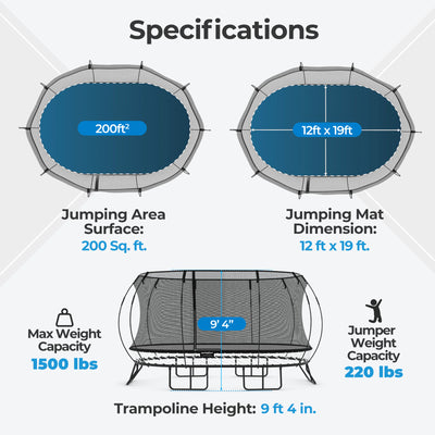Springfree Trampoline 12'x19' Jumbo Oval Trampoline with 22'x29' Space Required
