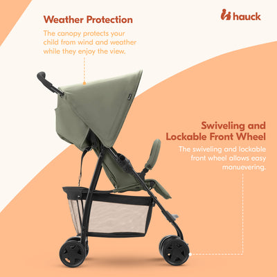 hauck Sport T13 Lightweight Compact Foldable Stroller Push Chair, Dark Olive - VMInnovations