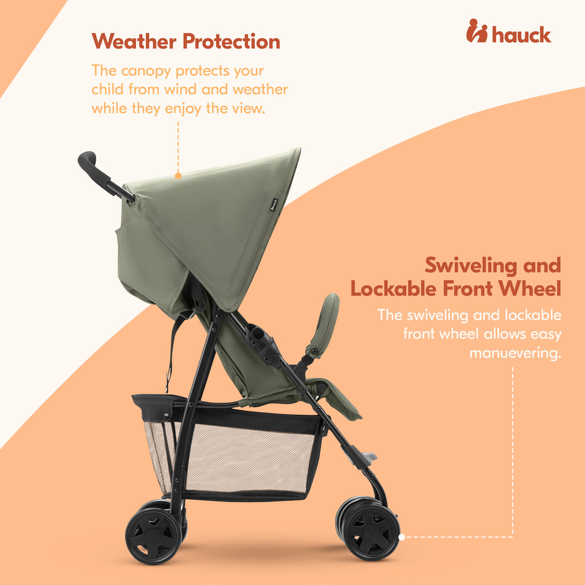 hauck Sport T13 Lightweight Compact Foldable Stroller, Dark Olive (Open Box) - VMInnovations
