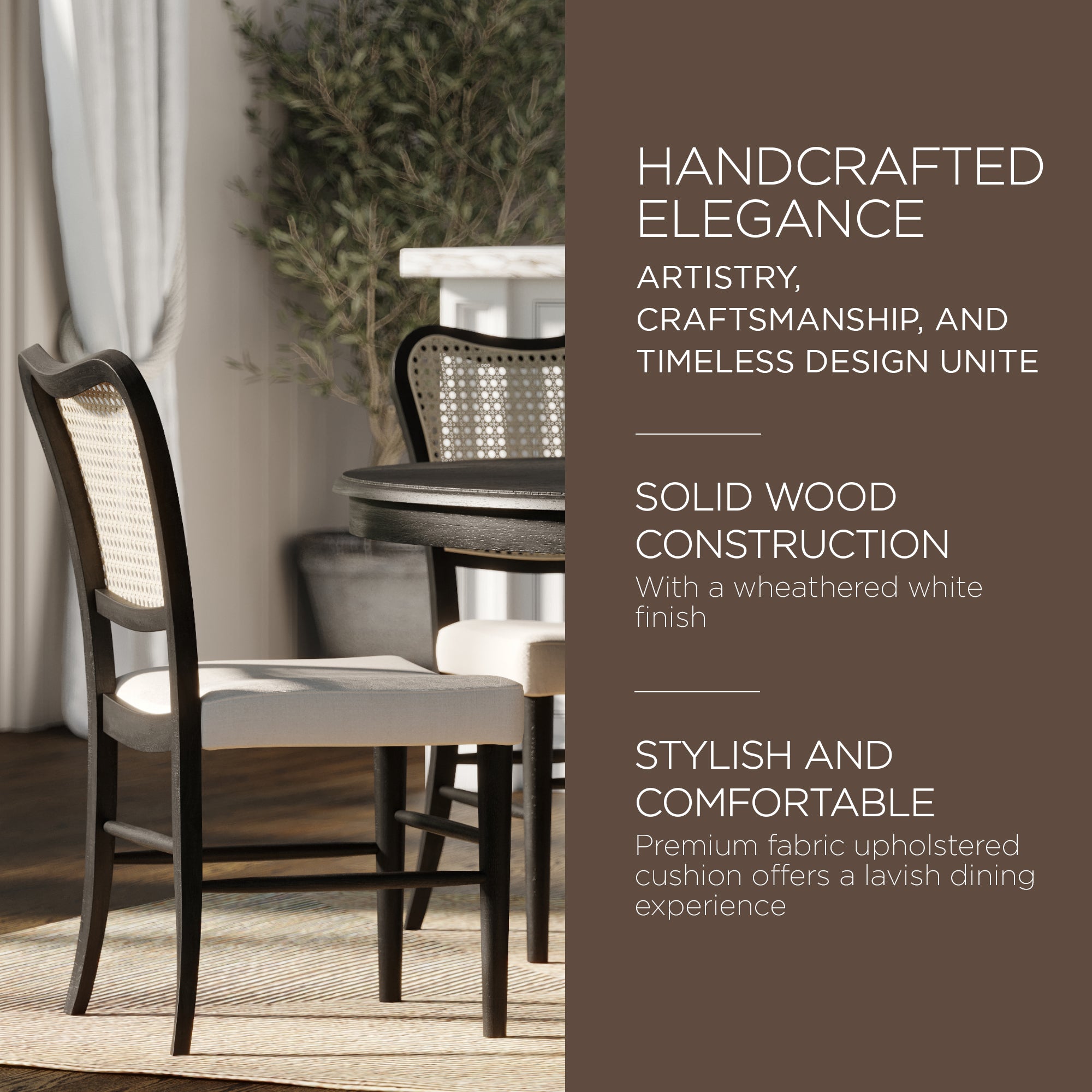 Maven Lane Wooden Chair, Antique Black & Dove Weave Fabric, Set of 2 (Open Box) - VMInnovations