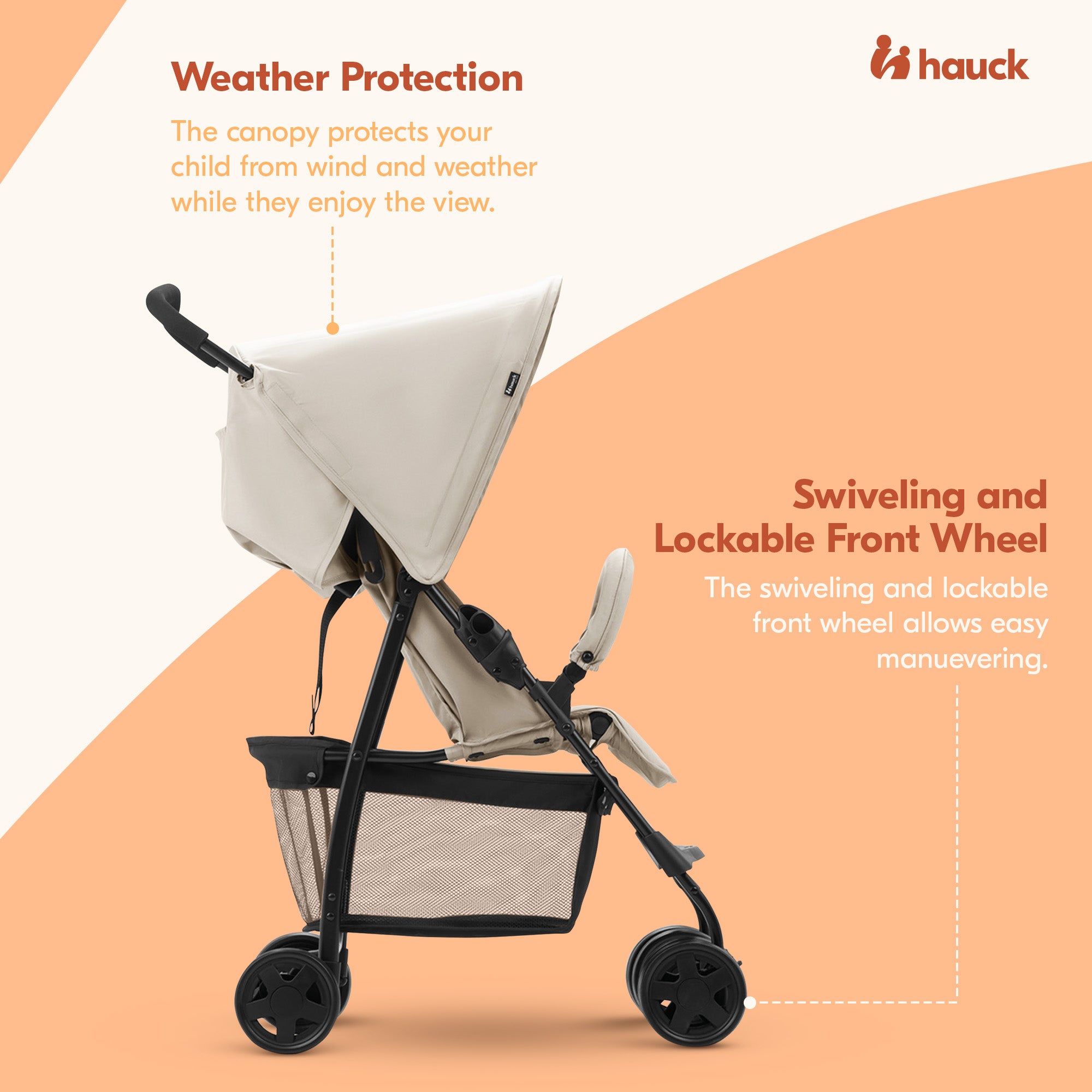 hauck Sport T13 Lightweight Compact and Foldable Stroller, Push Chair, Beige - VMInnovations