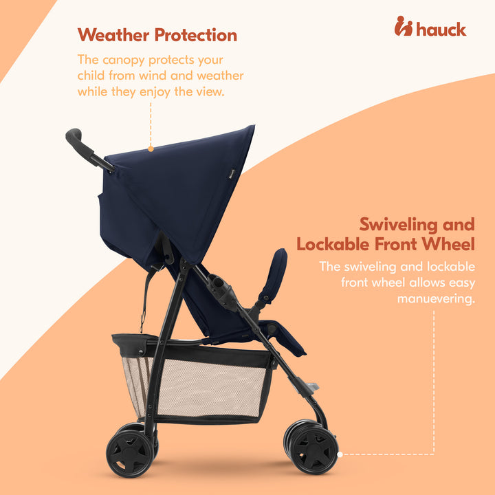 hauck Sport T13 Lightweight Compact Foldable Stroller Push Chair, Dark Blue