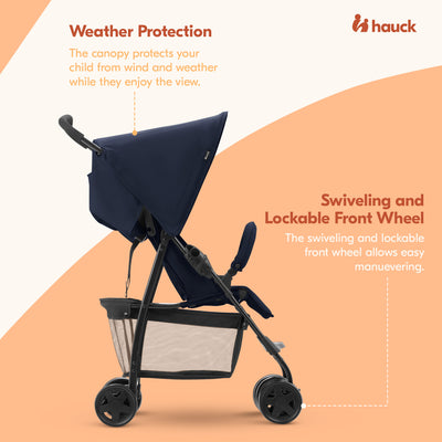 hauck Sport T13 Lightweight Compact Foldable Stroller Chair, Dark Blue(Open Box)