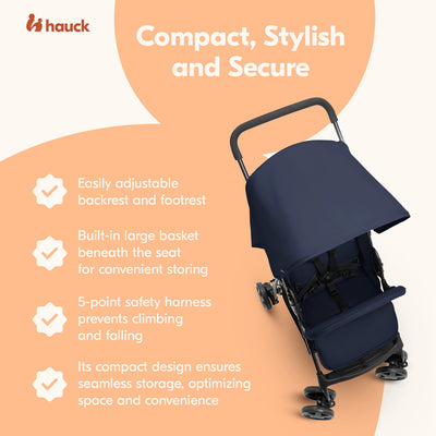 hauck Sport T13 Lightweight Compact Foldable Stroller Push Chair Dark Blue(Used)