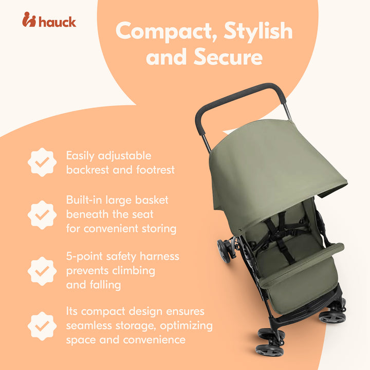 hauck Sport T13 Lightweight Compact Foldable Stroller Push Chair, Dark Olive