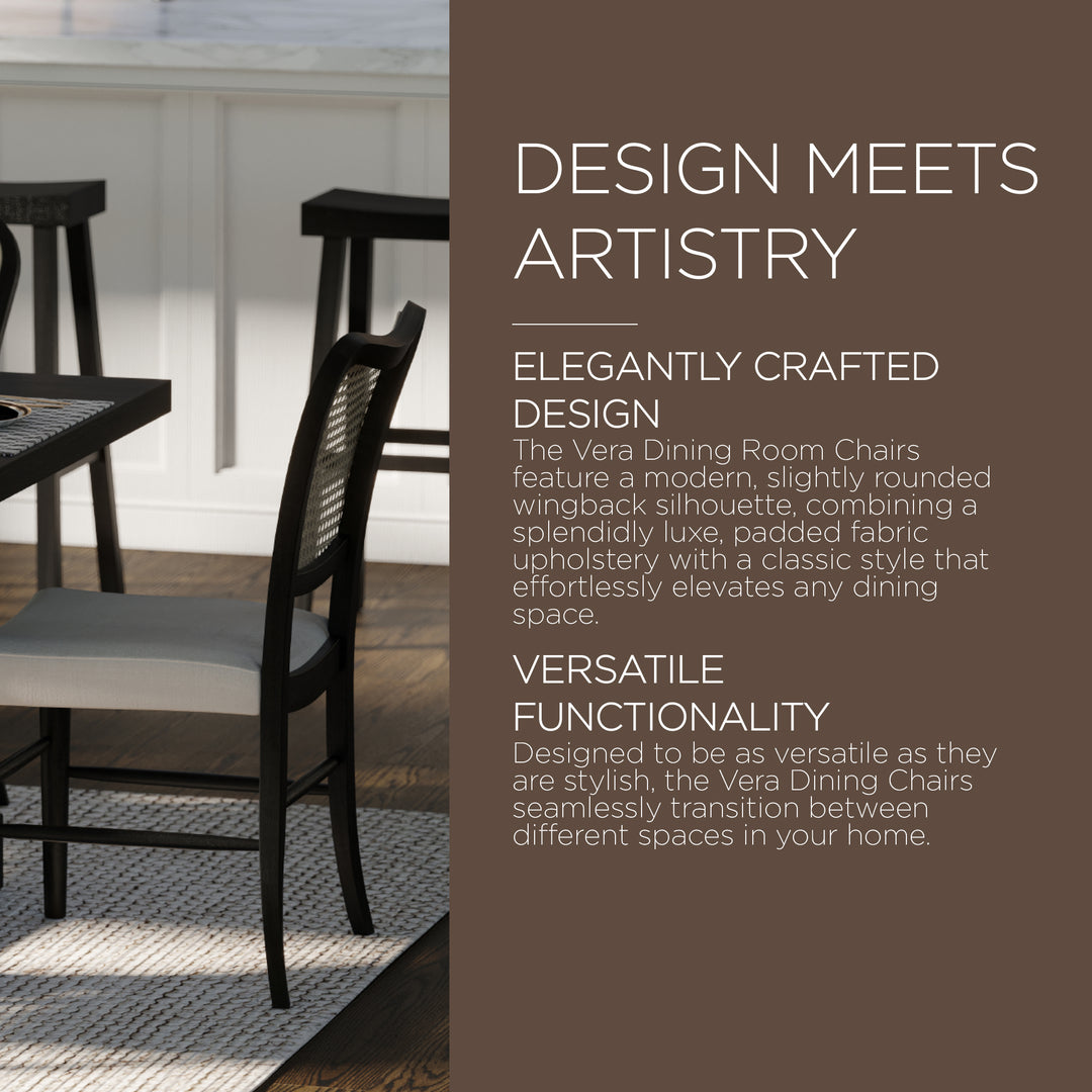 Maven Lane Vera Wooden Dining Chair, Antique Black & Dove Weave Fabric,2pc(Used) - VMInnovations