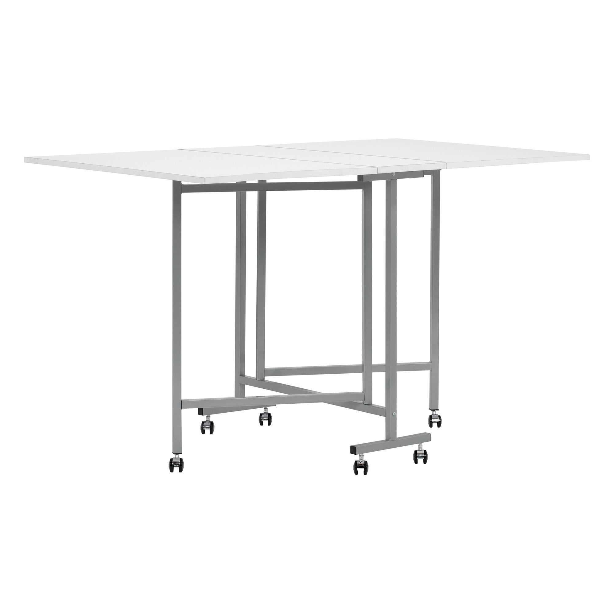 Sew Ready Folding Craft and Cutting Standing Table with Wheels, Silver/White