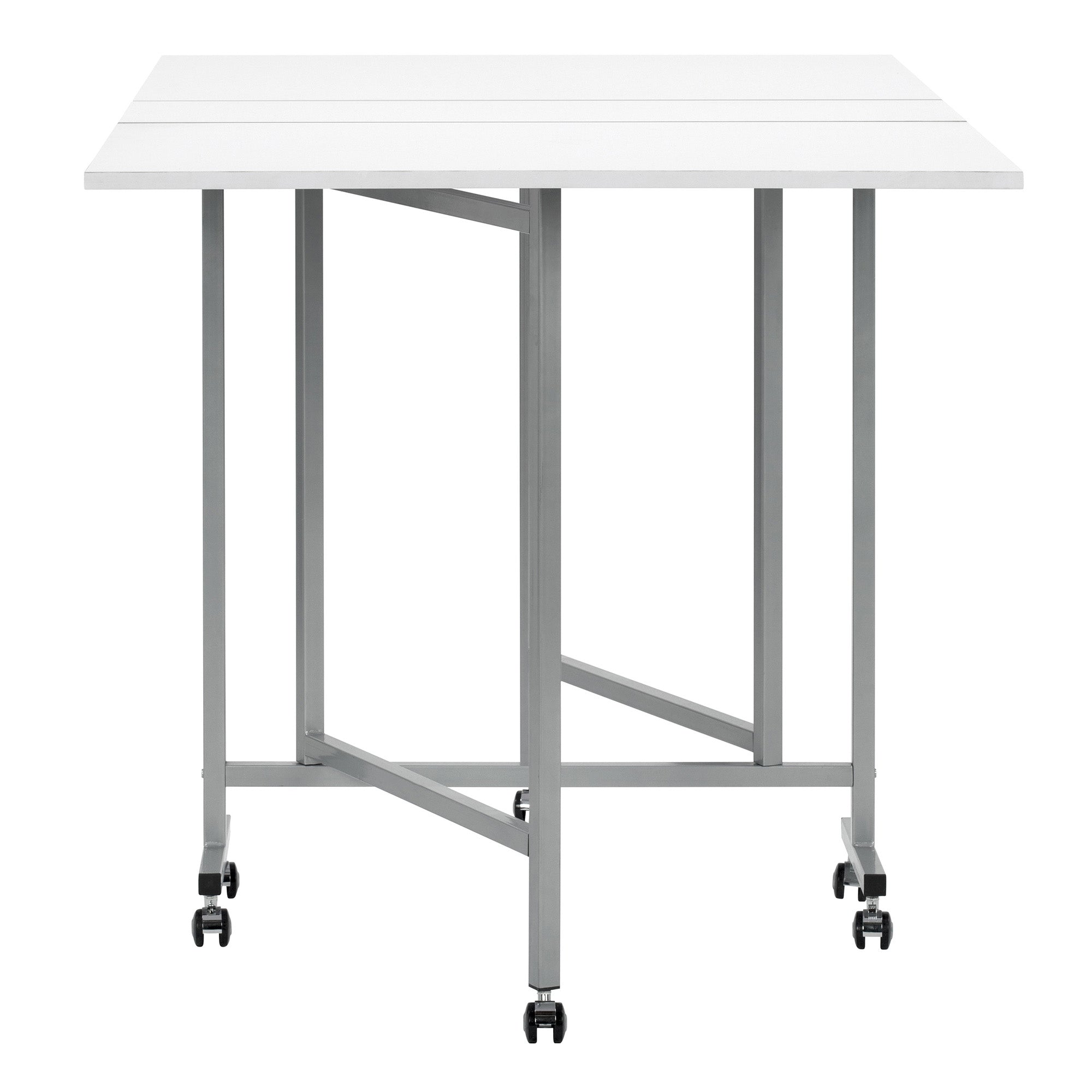Sew Ready Folding Craft and Cutting Standing Table with Wheels, Silver/White