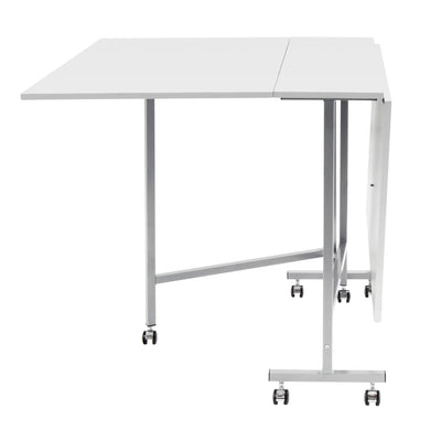 Sew Ready Folding Craft and Cutting Standing Table with Wheels, Silver/White