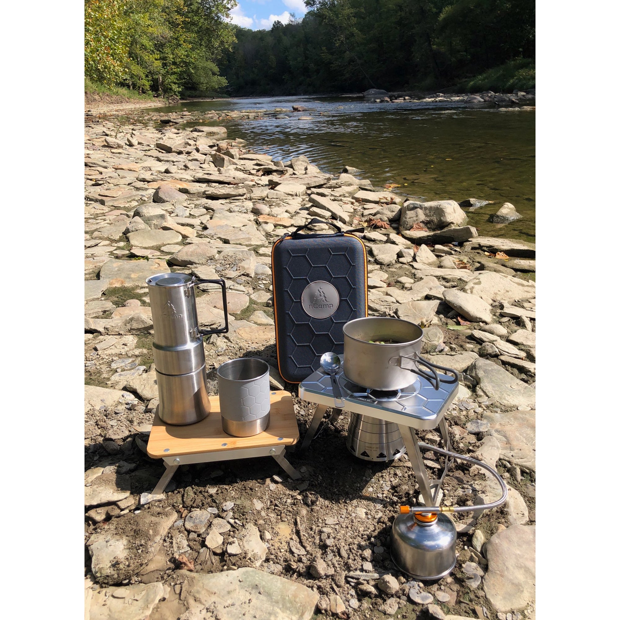 nCamp K2G 5 Piece Stove Prep Surface, Adapter, Cafe & Case Camping Set(Open Box)