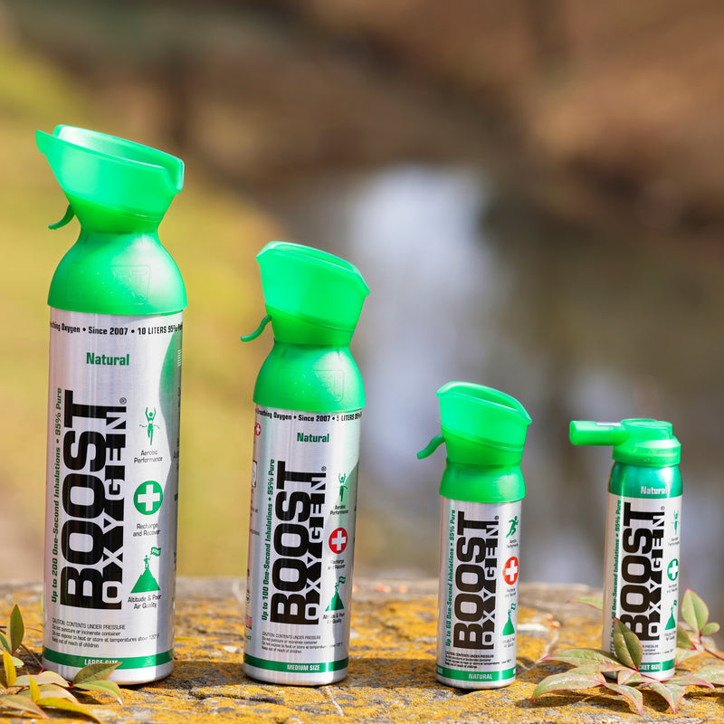 Boost Oxygen 3L Pocket Sized Canned Oxygen Bottle w/Mouthpiece, Natural (9 Pack)