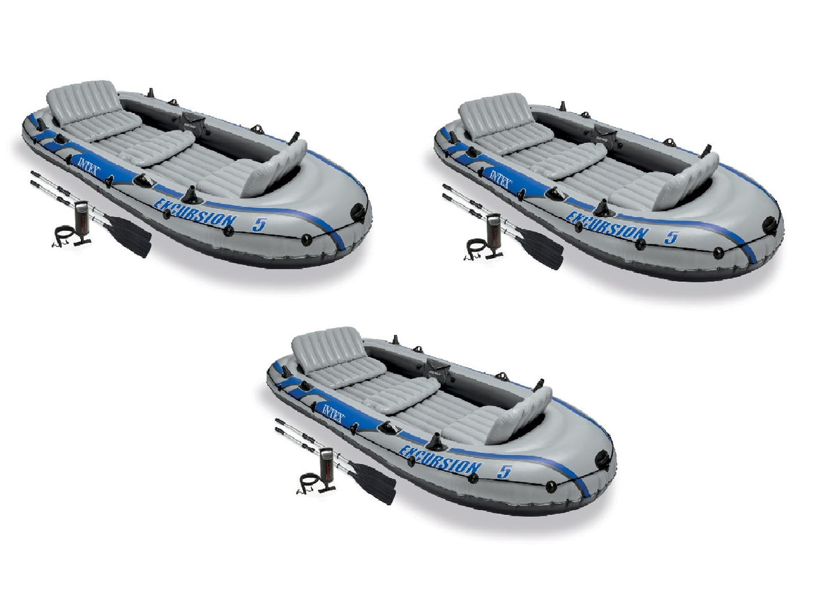 Intex Excursion 5 Person Inflatable Rafting &Fishing Boat Set w/2 Oars (3 Pack) - VMInnovations