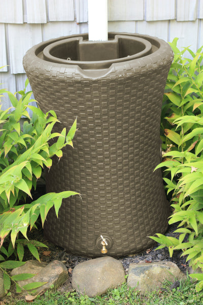 Good Ideas 50 Gallon Nantucket Rain Barrel Planter, Coyote Granite - VMInnovations