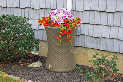 Good Ideas 50 Gallon Nantucket Rain Barrel Planter, Coyote Granite - VMInnovations