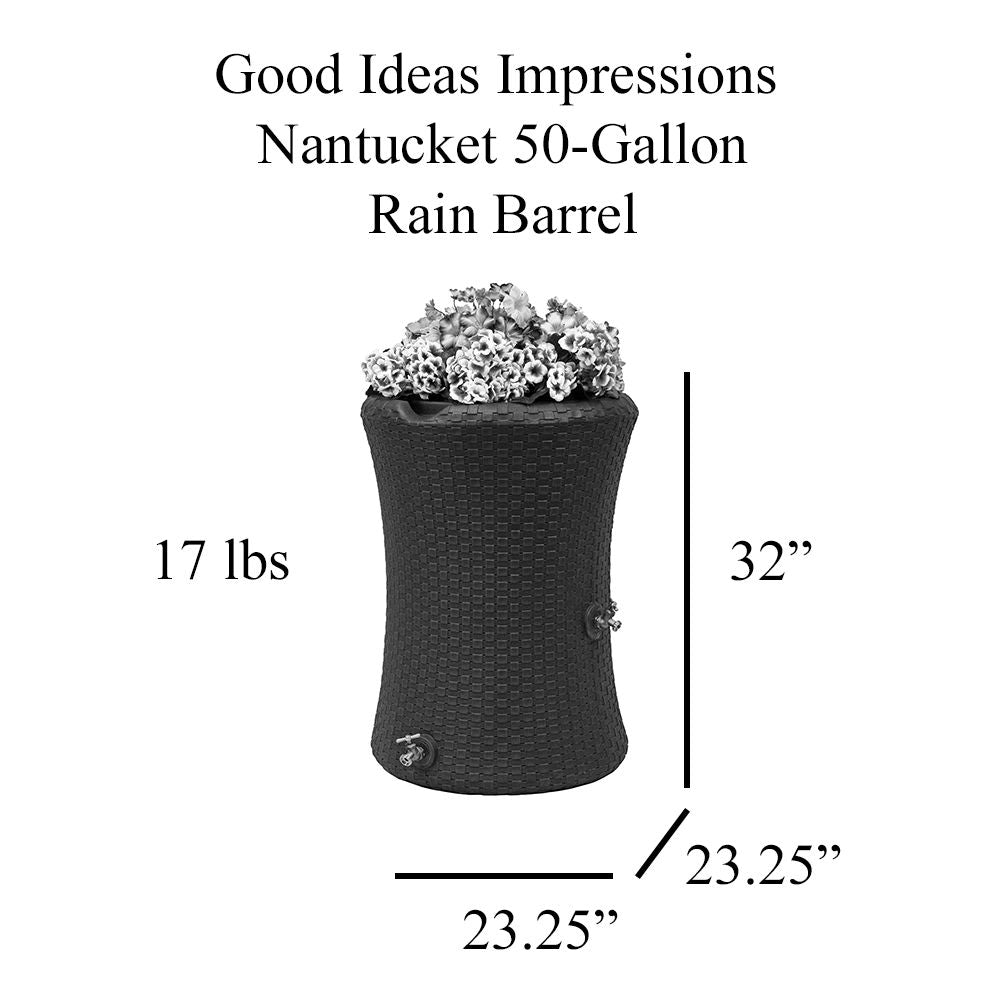 Good Ideas 50 Gallon Nantucket Rain Barrel Planter, Coyote Granite - VMInnovations