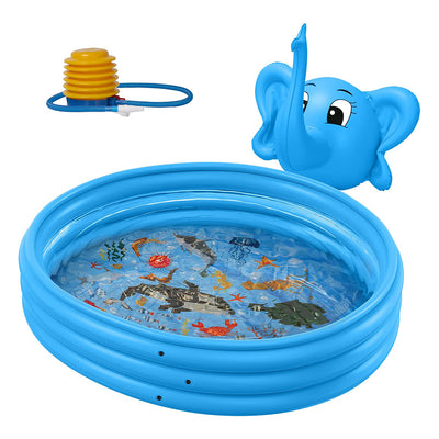 Ingbelle 50 Inch Diameter 3 Ring Inflatable Elephant Kiddie Sprinkler Pool, Blue
