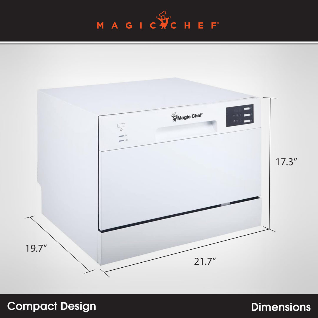 Magic Chef Energy Star 6 Plate Kitchen Countertop Dishwasher, White (Open Box)