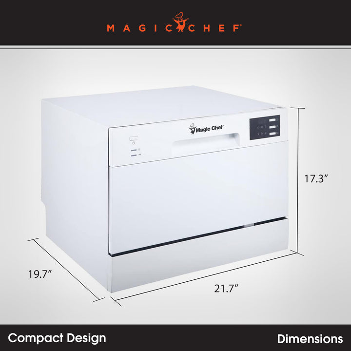 Magic Chef Energy Star 6 Plate Kitchen Countertop Dishwasher, White (Open Box)