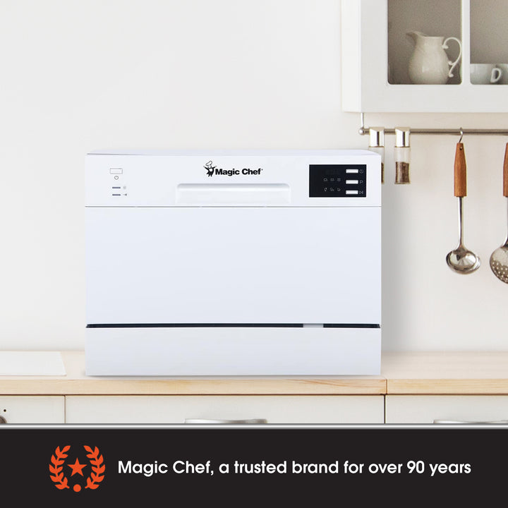 Magic Chef MCSCD6W5 Energy Star 6 Plate Kitchen Countertop Dishwasher, White