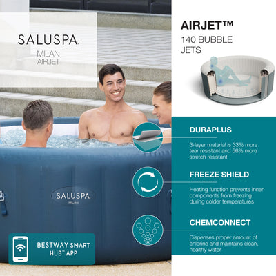 Bestway SaluSpa Milan Airjet Plus Round Inflatable Hot Tub Spa, Blue (Open Box) - VMInnovations