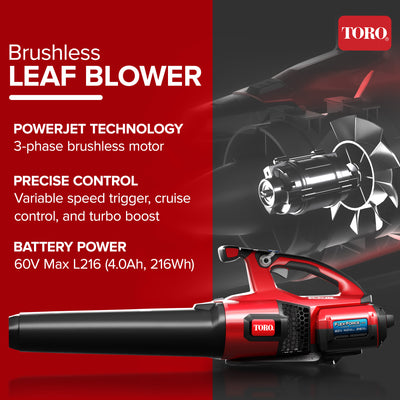 60V Brushless Cordless Handheld Leaf Blower w/ 4 Ah Battery & Charger (Open Box)