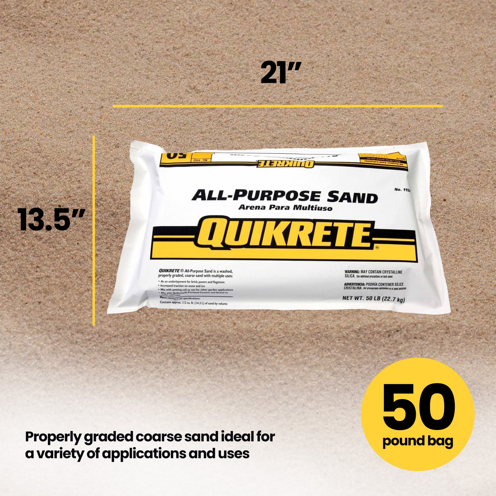 QUIKRETE All Purpose Sand for Potting Soil and Concrete Mix, Coarse, 50 Lb Bag