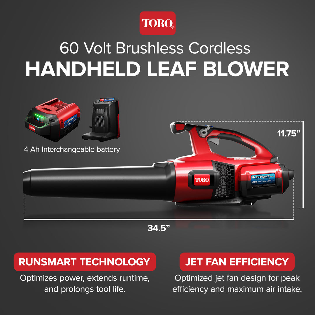 Toro 60 Volt Brushless Cordless Handheld Leaf Blower w/Battery & Charger(Used) - VMInnovations
