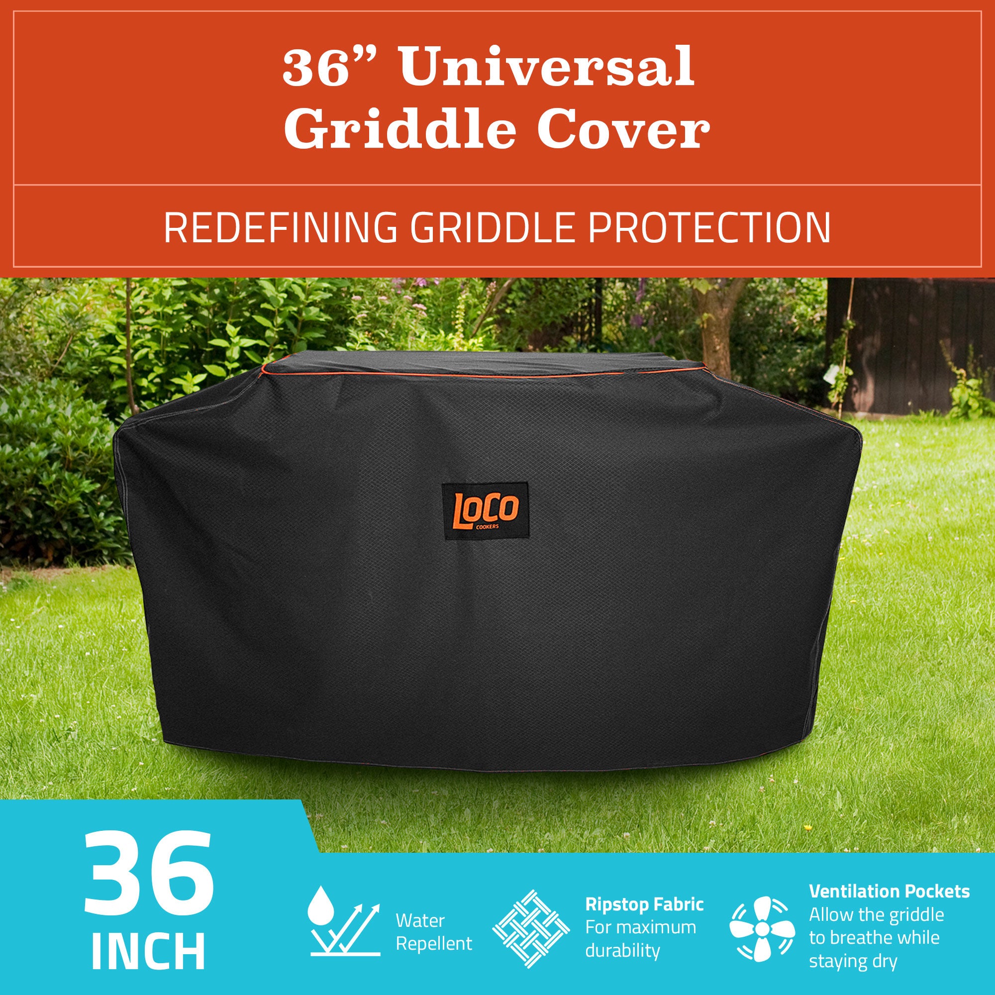 Loco Cookers 36" Universal Grill Cover w/SmartTemp, Zipper, & Cart, Black (Used) - VMInnovations