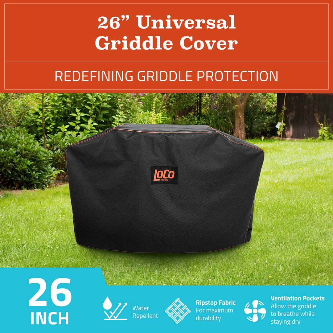 Loco Cookers 26 In Universal Grill Cover with SmartTemp, Zipper, and Cart, Black