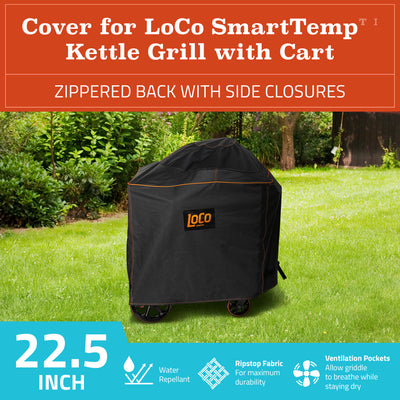 Loco Cookers 22.5" Kettle Grill Cover w/SmartTemp, Zipper, and Cart, Black(Used)