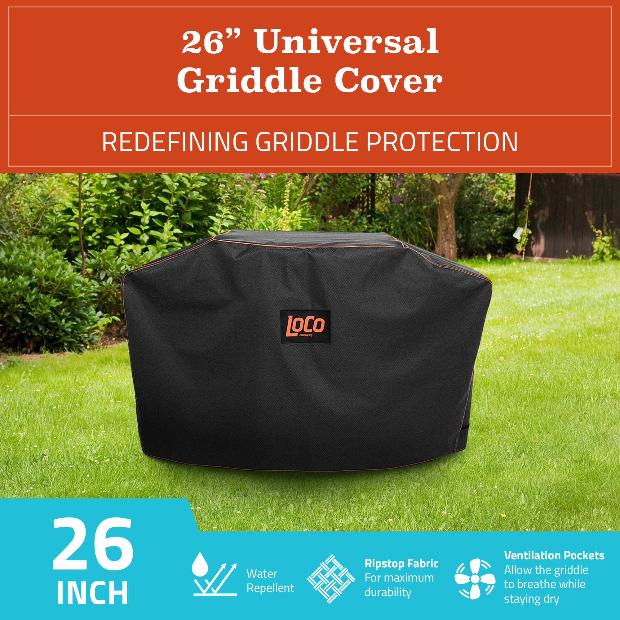 Loco Cookers 26" Universal Grill Cover w/SmartTemp, Zipper, & Cart, Black (Used) - VMInnovations