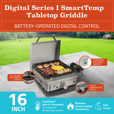 Loco Cookers 1 Burner Portable Tabletop Digital Propane SmartTemp 16" Flat Top