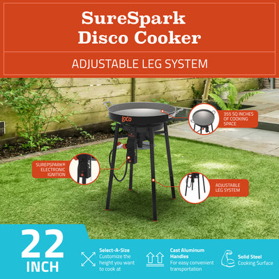 LoCo Cookers 22 Inch SureSpark Disco Cooker with Interchangeable Leg System - VMInnovations
