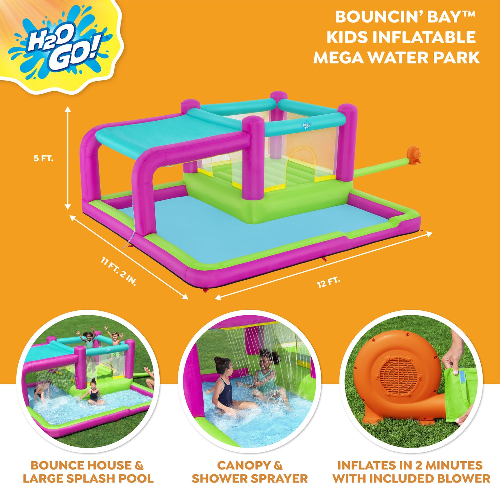 Bestway H2OGO! Bouncin' Bay Kids Inflatable Mega Water Park Outdoor Splash Pool - VMInnovations