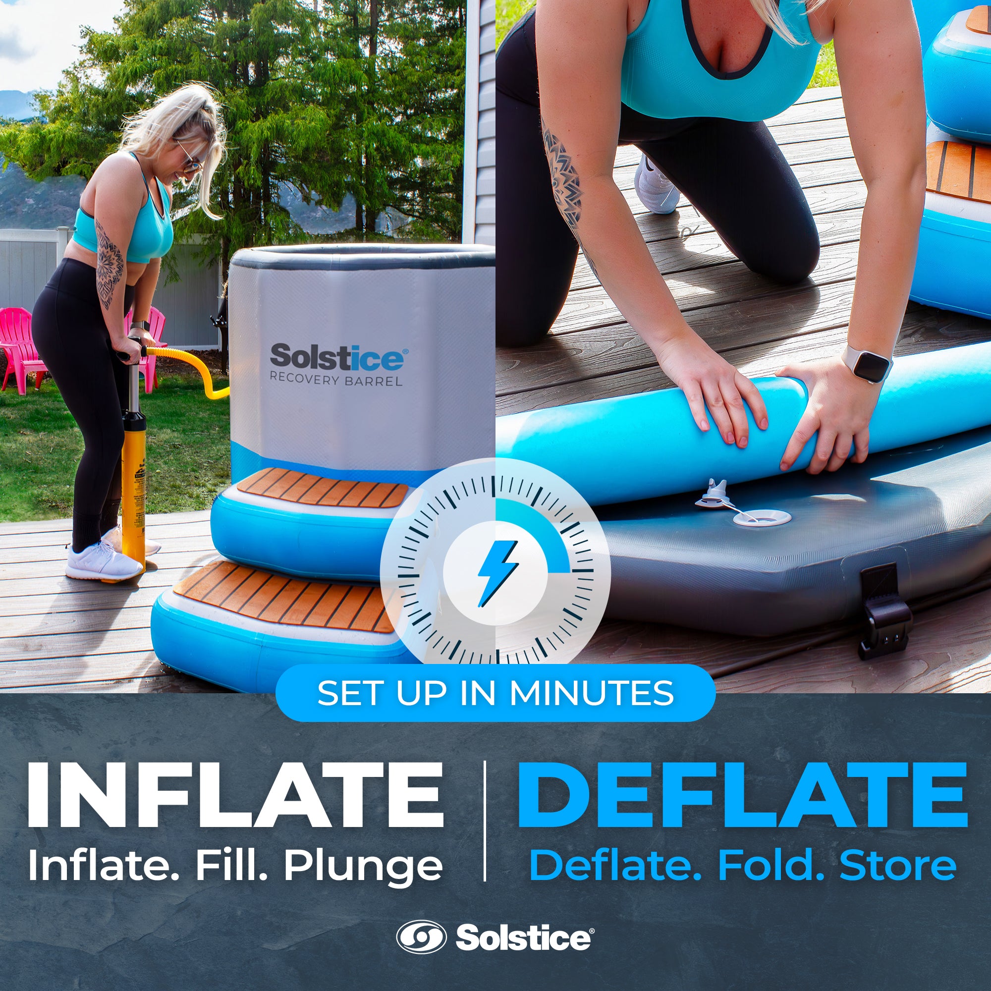 Solstice Original Inflatable Cold Plunge Ice Bath Tub Standing Recovery Barrel - VMInnovations
