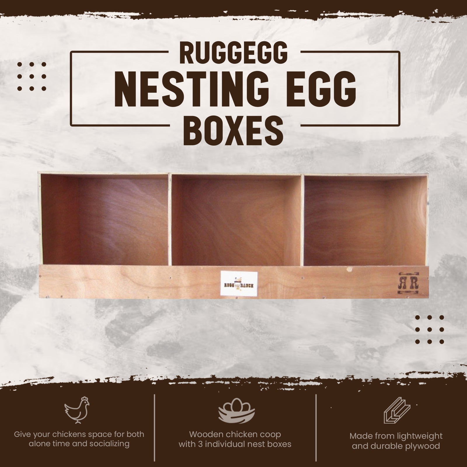 Rugged Ranch TRIPLEX RuggEgg Barn Wooden Chicken Coop Triple Nesting Egg Boxes - VMInnovations